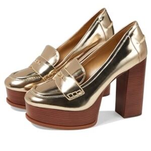 Michael Kors Eden Gold Metallic Leather Platform Loafer Size 7